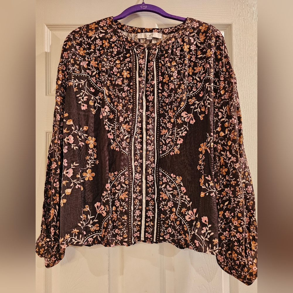 LOFT Floral Blouse in Black and Pink